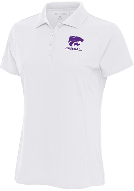 Womens K-State Wildcats White Antigua Baseball Legacy Pique Short Sleeve Polo Shirt