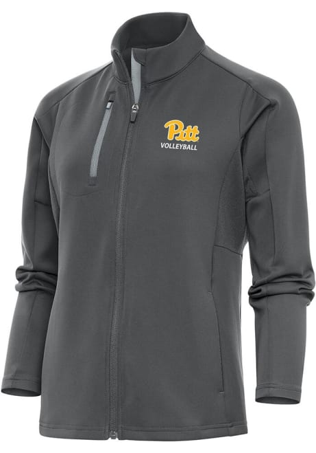 Womens Pitt Panthers Grey Antigua Volleyball Generation Light Weight Jacket