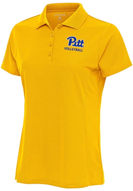 Womens Pitt Panthers Gold Antigua Volleyball Legacy Pique Short Sleeve Polo Shirt