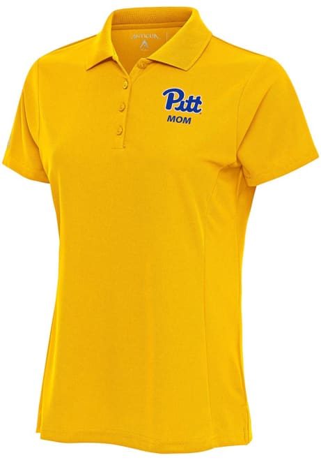 Womens Pitt Panthers Gold Antigua Mom Legacy Pique Short Sleeve Polo Shirt