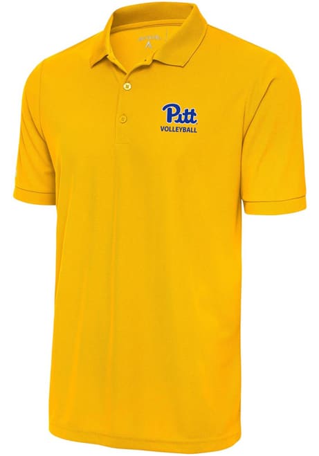 Mens Pitt Panthers Gold Antigua Volleyball Legacy Pique Short Sleeve Polo Shirt