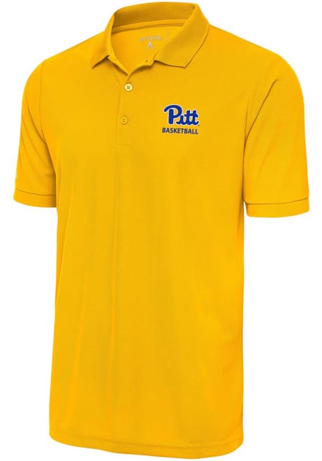 Mens Pitt Panthers Gold Antigua Basketball Legacy Pique Short Sleeve Polo Shirt