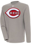 Main image for Antigua Cincinnati Reds Mens Oatmeal Flier Bunker Long Sleeve Crew Sweatshirt