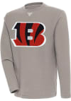 Main image for Antigua Cincinnati Bengals Mens Oatmeal Chenille Logo Flier Bunker Long Sleeve Crew Sweatshirt