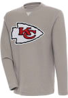 Main image for Antigua Kansas City Chiefs Mens Oatmeal Chenille Logo Flier Bunker Long Sleeve Crew Sweatshirt