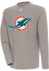 Main image for Antigua Miami Dolphins Mens Oatmeal Chenille Logo Flier Bunker Long Sleeve Crew Sweatshirt