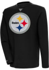 Main image for Antigua Pittsburgh Steelers Mens Black Chenille Logo Flier Bunker Long Sleeve Crew Sweatshirt