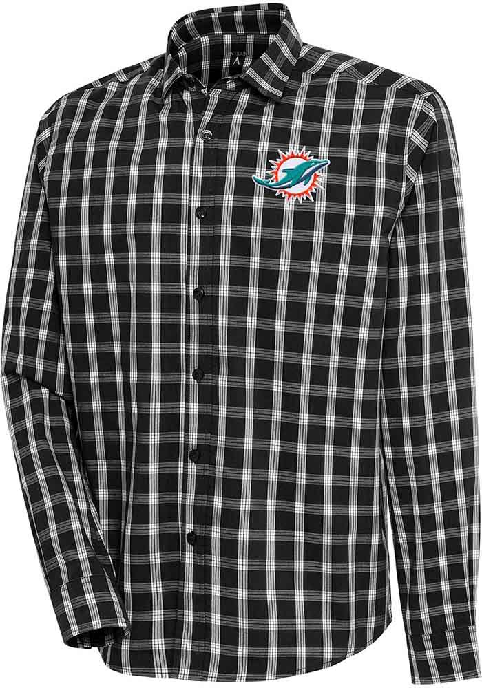 Miami Dolphins Antigua Black Carry Long Sleeve Dress Shirt