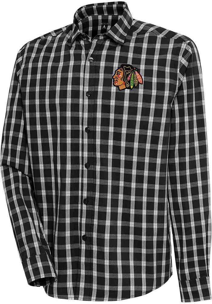 Antigua Chicago Blackhawks Mens Black Carry Long Sleeve Dress Shirt