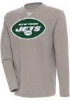 Main image for Antigua New York Jets Mens Oatmeal Flier Bunker Long Sleeve Crew Sweatshirt