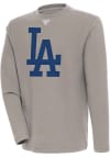 Main image for Antigua Los Angeles Dodgers Mens Oatmeal Flier Bunker Long Sleeve Crew Sweatshirt