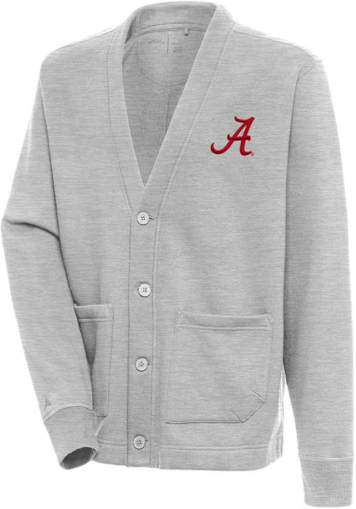 Alabama Crimson Tide Mens Antigua GREY Victory Cardigan Long