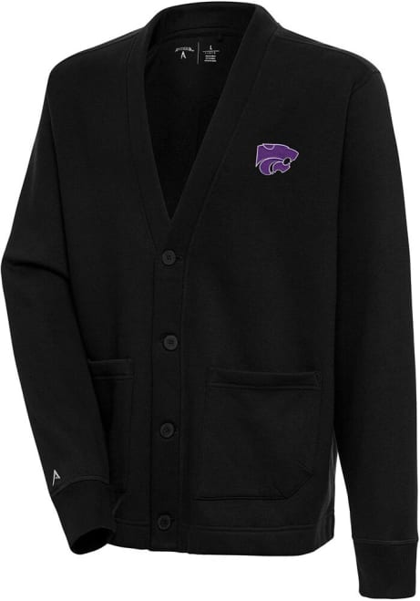 Mens K-State Wildcats Black Antigua Victory Cardigan Long Sleeve Sweater