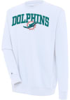 Main image for Antigua Miami Dolphins Mens White Chenille Logo Victory Long Sleeve Crew Sweatshirt