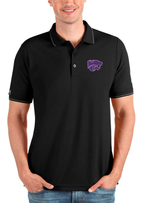 Mens K-State Wildcats Black Antigua Affluent Short Sleeve Polo Shirt