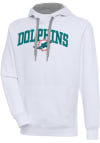 Main image for Antigua Miami Dolphins Mens White Chenille Logo Victory Long Sleeve Hoodie