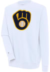 Main image for Antigua Milwaukee Brewers Mens White Chenille Logo Victory Long Sleeve Crew Sweatshirt