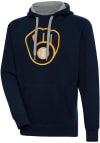 Main image for Antigua Milwaukee Brewers Mens Navy Blue Chenille Logo Victory Long Sleeve Hoodie
