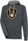 Main image for Antigua Milwaukee Brewers Mens Charcoal Chenille Logo Victory Long Sleeve Hoodie