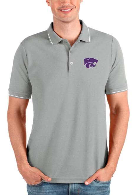 Mens K-State Wildcats Grey Antigua Affluent Short Sleeve Polo Shirt