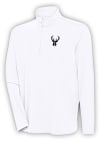 Main image for Antigua Milwaukee Bucks Mens White Metallic Logo Hunk Long Sleeve 1/4 Zip Pullover