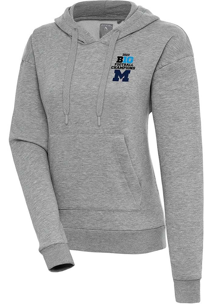 Antigua Michigan Wolverines Womens Grey 2023 Big Ten Champions Victory Hooded Sweatshirt