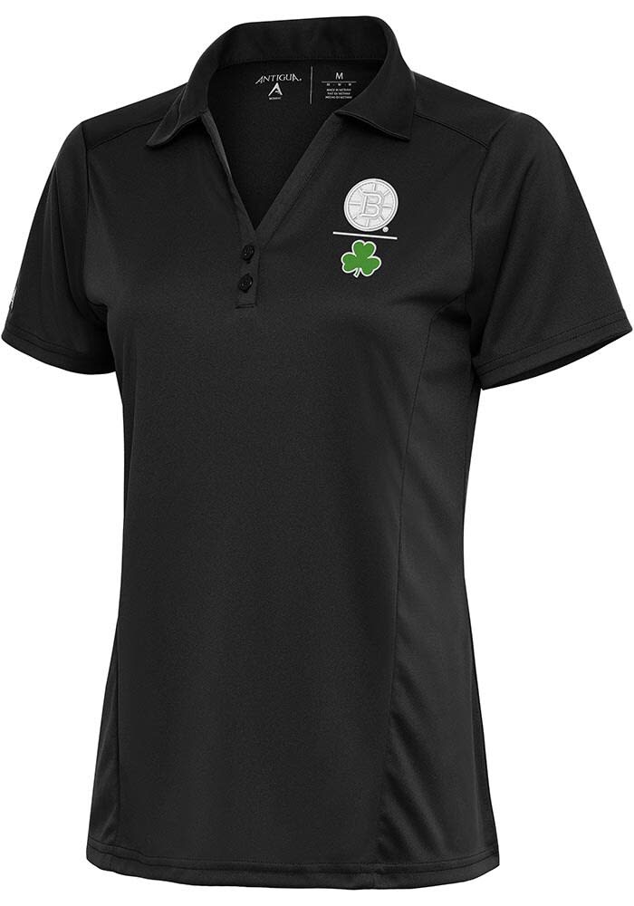 Boston Bruins Antigua Womens GREY Shamrock Tribute Short Sleeve Polo