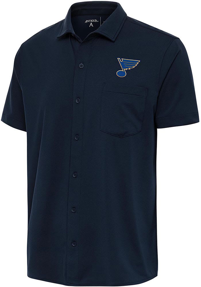 St Louis Blues Antigua Short Sleeve Points Button Down Shirt Navy Blue