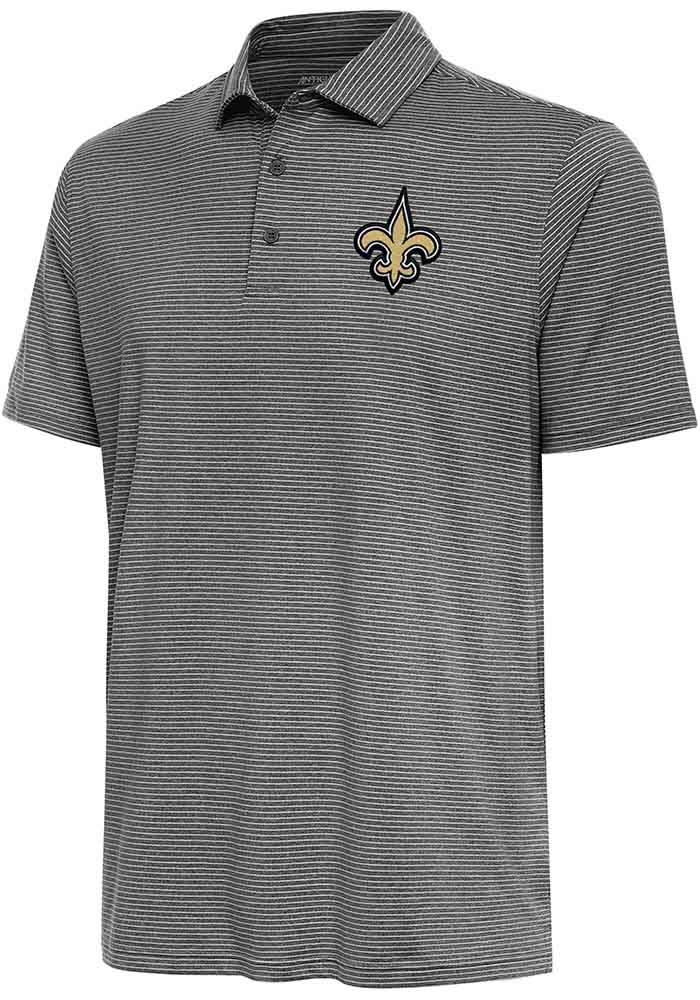 Antigua New Orleans Saints Mens Scheme BLACK HEATHER Short Sleeve Polo