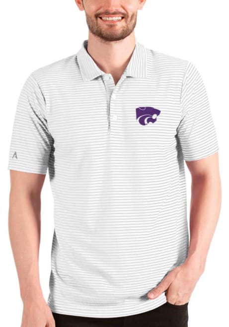 Mens K-State Wildcats White Antigua Esteem Short Sleeve Polo Shirt