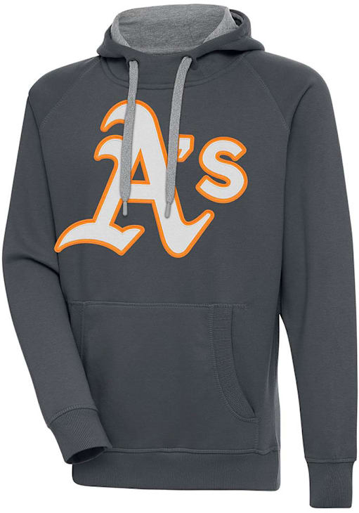 Oakland Athletics Mens Antigua CHARCOAL Full Front Victory Hoodie