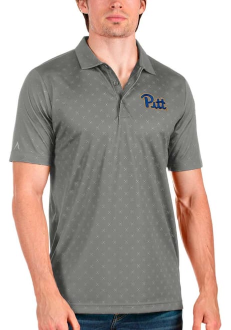 Mens Pitt Panthers Grey Antigua Spark Short Sleeve Polo Shirt