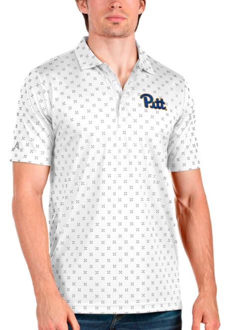 Mens Pitt Panthers White Antigua Spark Short Sleeve Polo Shirt