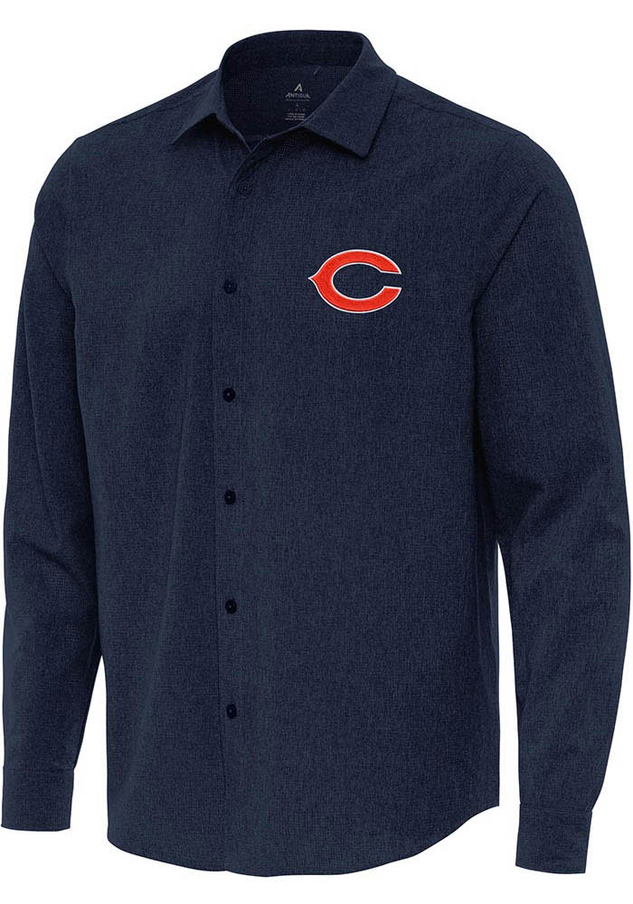 Antigua Chicago Bears Mens Navy Blue Exposure Long Sleeve Dress Shirt