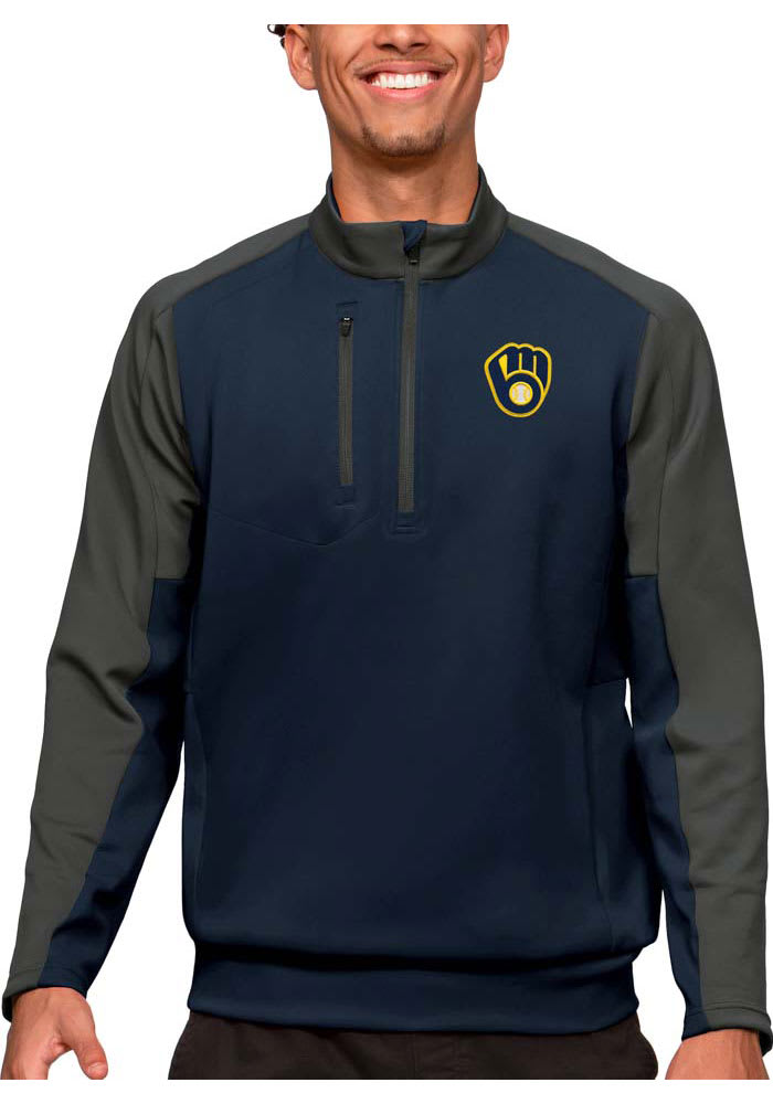 Antigua Milwaukee Brewers Mens NAVY/CARBON Team Pullover - 13311248