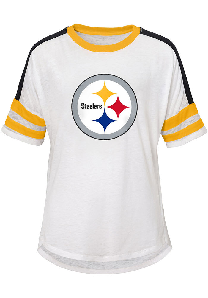 Pittsburgh Steelers Girls Team Spirit Dolman Short Sleeve Fashion T Shirt White