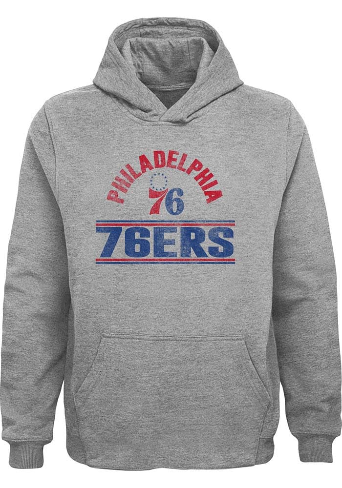 Philadelphia 76ers Youth Grey Double Bar Long Sleeve Hoodie