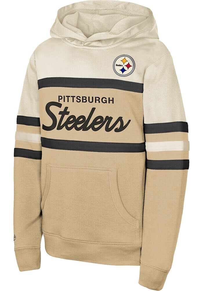 Pittsburgh Steelers Mitchell and Ness Youth CREAM Head Coach Long Sleeve Hoodie