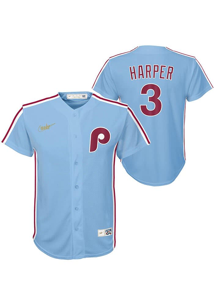 Philadelphia Phillies Bryce Harper Youth LIGHT BLUE Cooperstown Replica Baseball Jersey