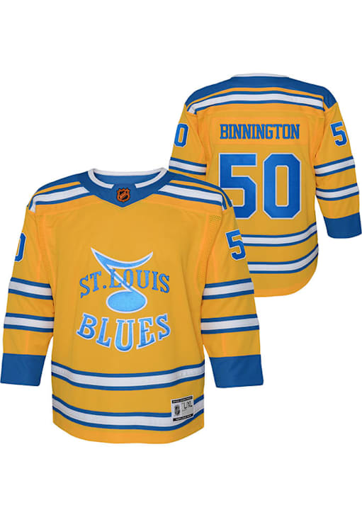 St Louis Blues Jordan Binnington Youth BLUE Reverse Retro Premier