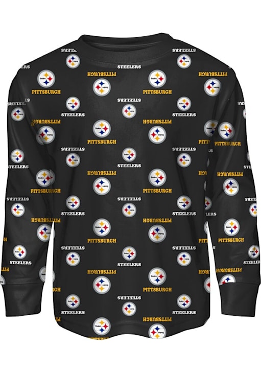 Pittsburgh Steelers Boys All Over Logo Set PJ Set - Black