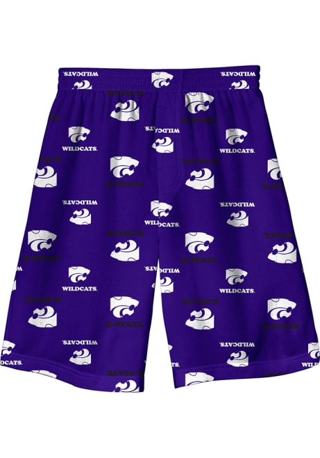 Youth Purple K-State Wildcats All Over Logo Short Loungewear Sleep Pants