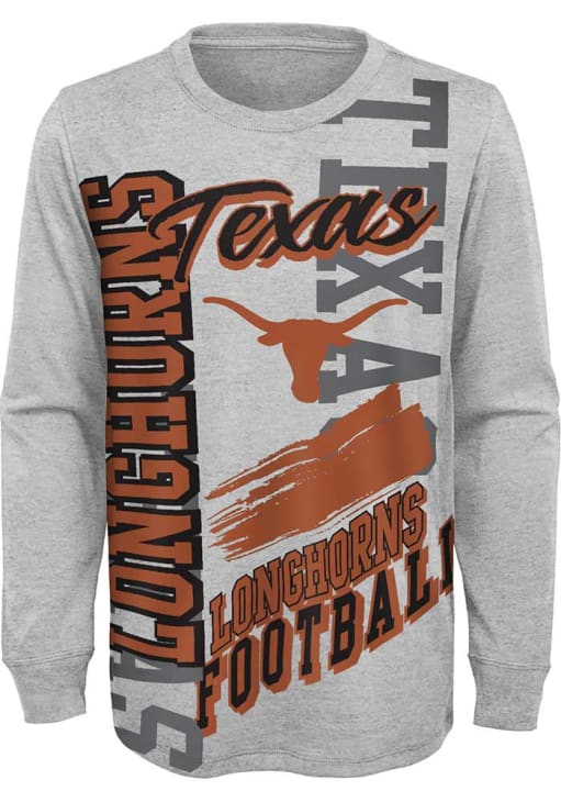 Texas Longhorns Boys Grey Game Day Vibes Long Sleeve T-Shirt, Grey, 100% Cotton, Size 4, Rally House
