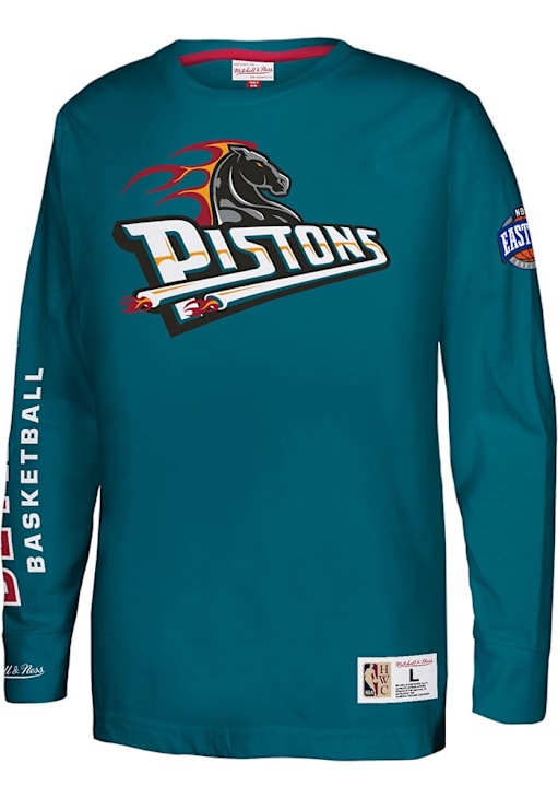 Mitchell and Ness Detroit Pistons Youth Teal Heavy Weight Long Sleeve T-Shirt