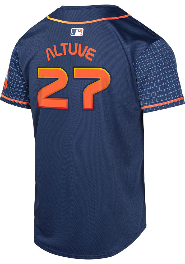 Houston Astros No27 Jose Altuve Navy Blue Cool Base 2019 World Series Bound Stitched Youth Jersey