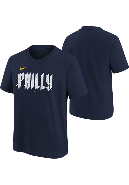 Nike Philadelphia Phillies Youth Navy Blue Wordmark City Connect Short Sleeve T-Shirt