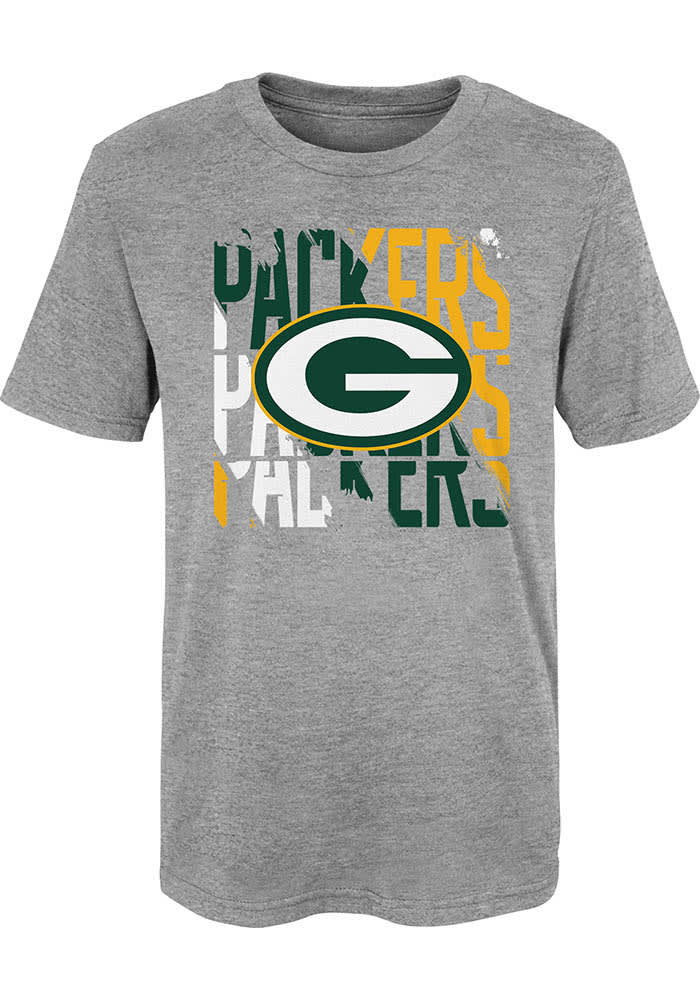 Green Bay Packers Boys Savage Stripes Short Sleeve T Shirt HEATHERGREY