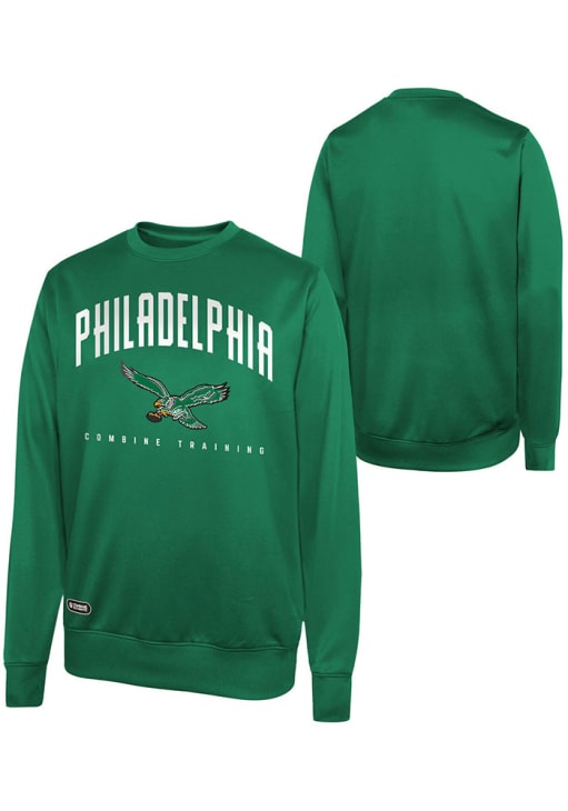 Philadelphia Eagles Mens Kelly Green Base Crew Retro Team Long Sleeve Sweatshirt
