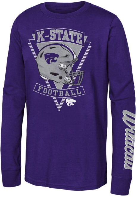 Boys Purple K-State Wildcats Helmet Culture Long Sleeve T-Shirt