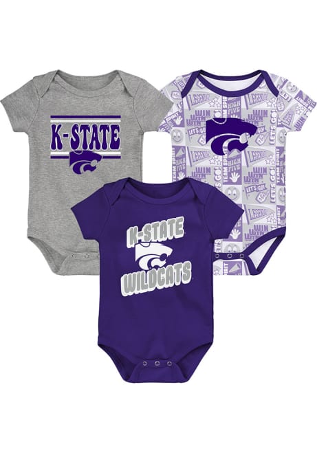 Baby Purple K-State Wildcats Sunday Commics 3PK SS Designed One Piece Set